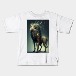 The Divine Chimera: A Fusion of Lion and Deer in One Mythical Being Kids T-Shirt